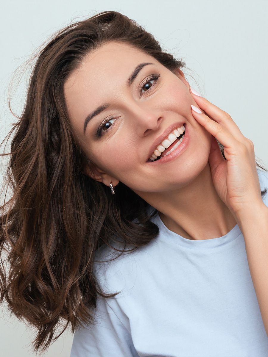 Mature woman in a blue shirt
