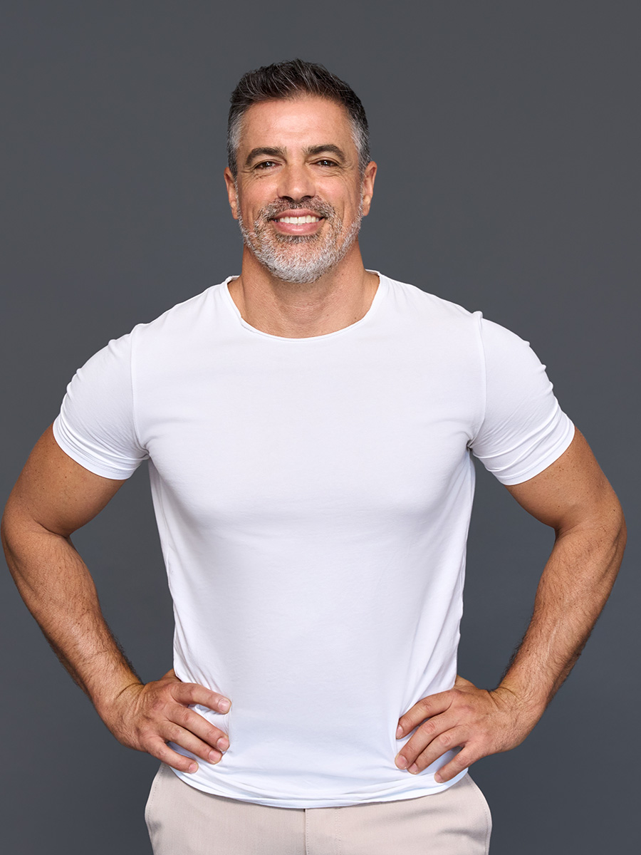 Fit aging man in a white tshirt
