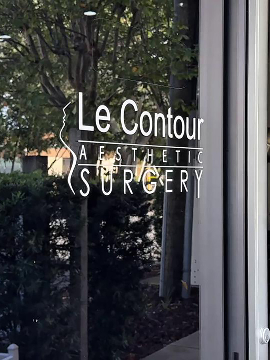 Office front door with logo